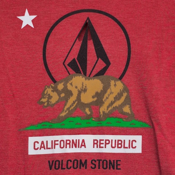 Volcom Stone California Republic Bear Graphic T Shirt Red Men's M - Picture 3 of 4